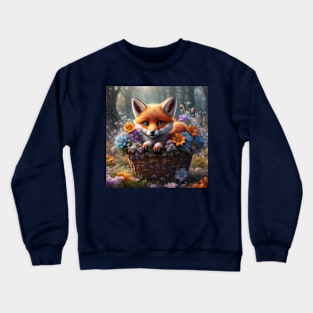 Baby Fox in a Basket of Flowers Crewneck Sweatshirt